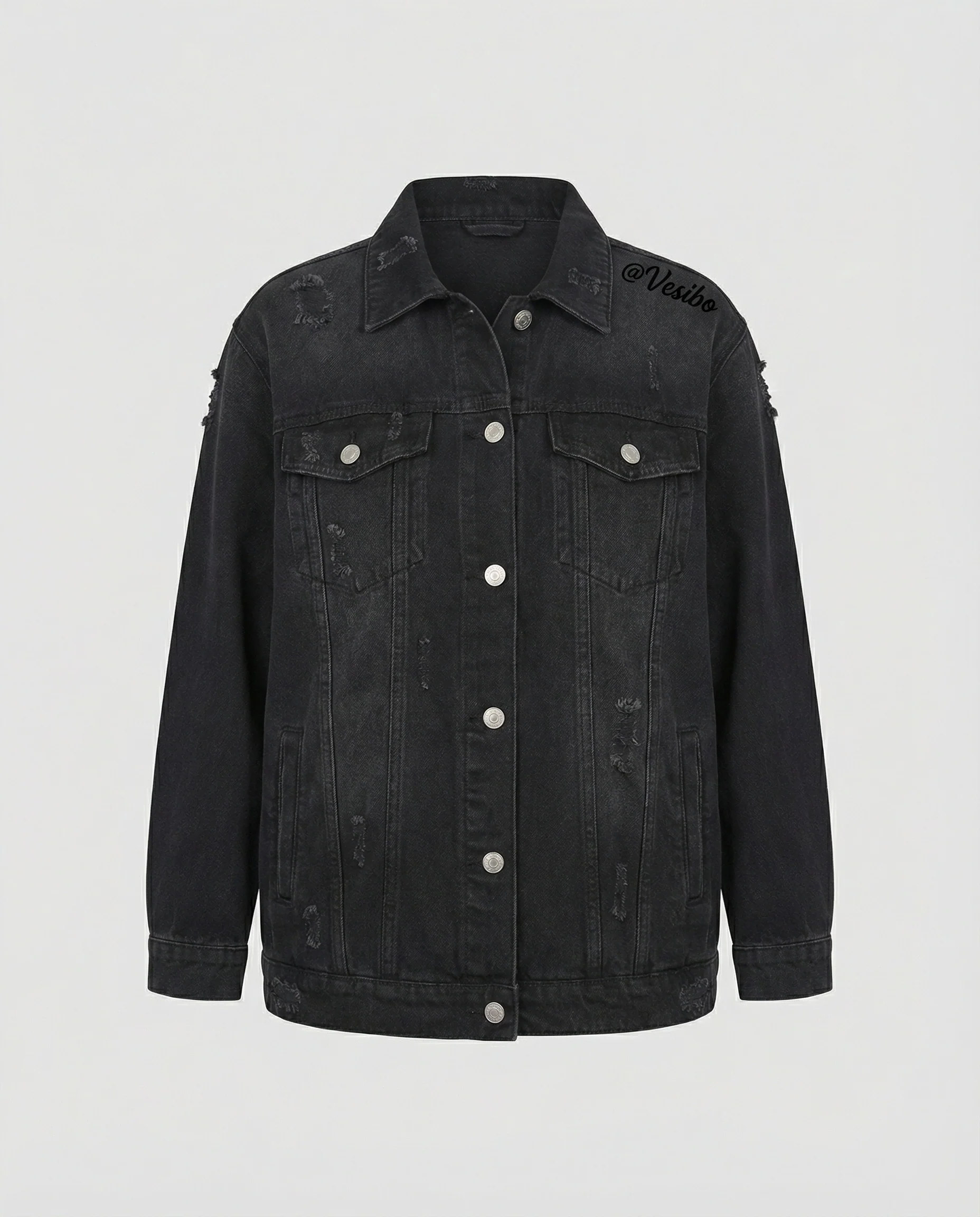 Locker sitzende Jeansjacke mit ausgefransten Details, Metallknopfleiste und aufgesetzten Brusttaschen Heidi-Mode - Image 2