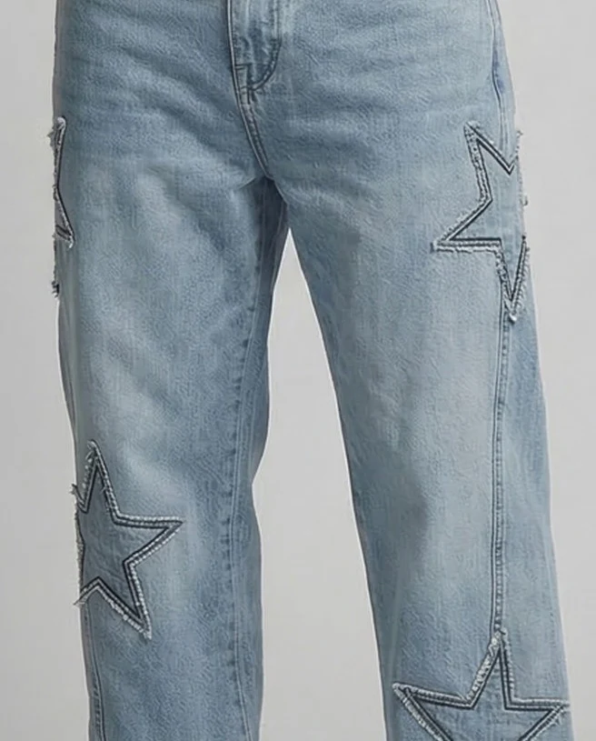 Unisex Jeans Weit Sternapplikation - Image 3
