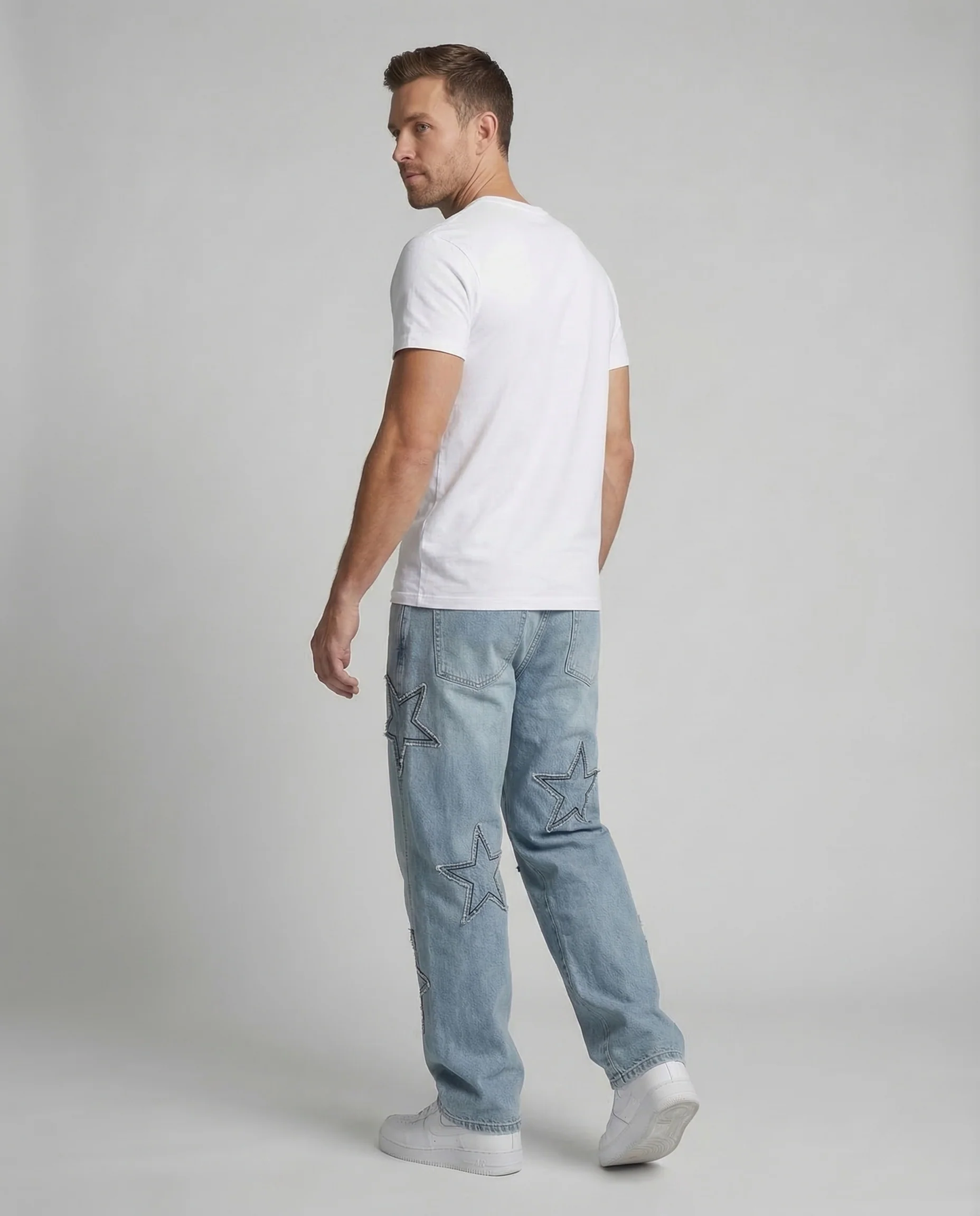Unisex Jeans Weit Sternapplikation - Image 4