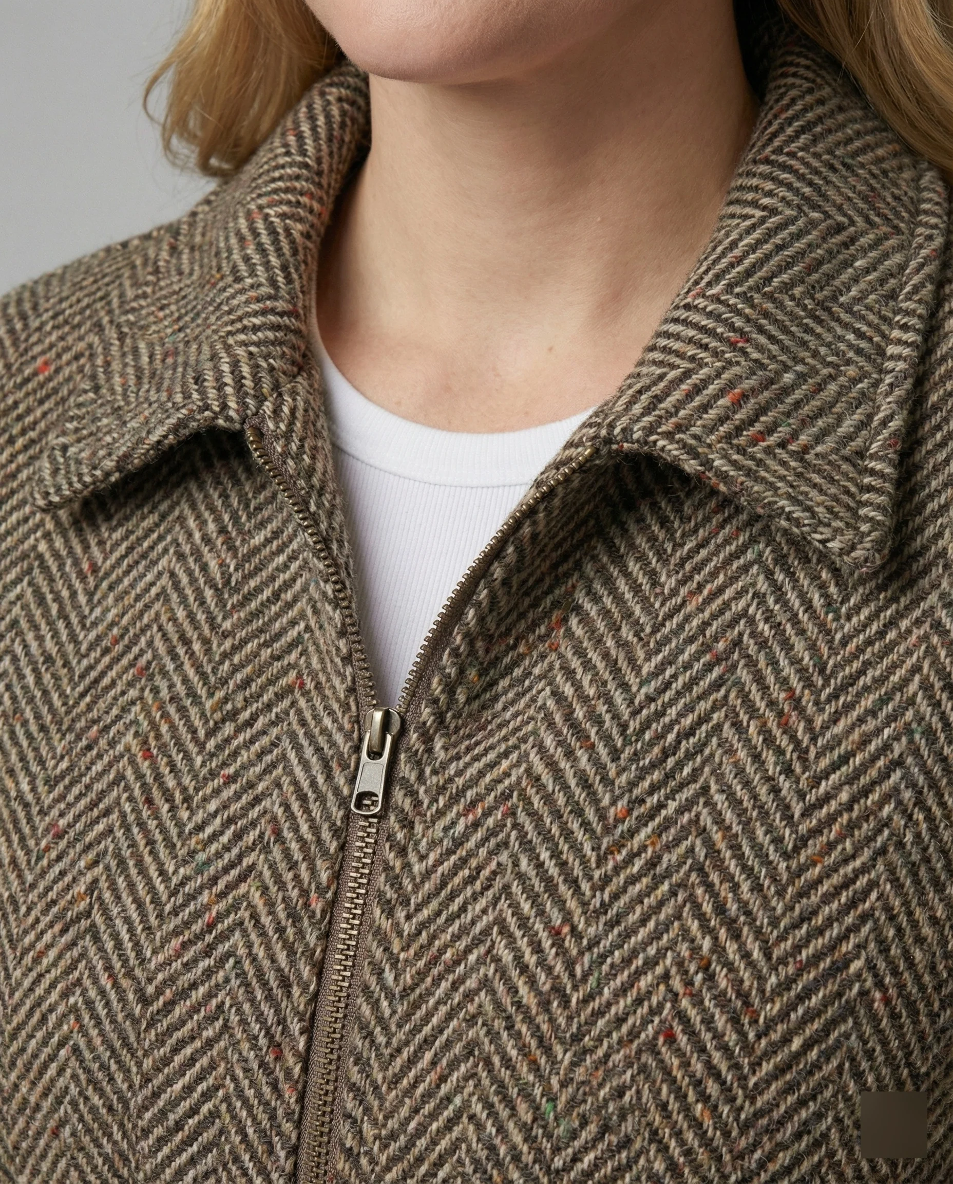 Weit geschnittener Wollblouson mit Fischgrätstruktur, Reißverschluss und elastischen Bündchen Heidi-Mode - Image 4