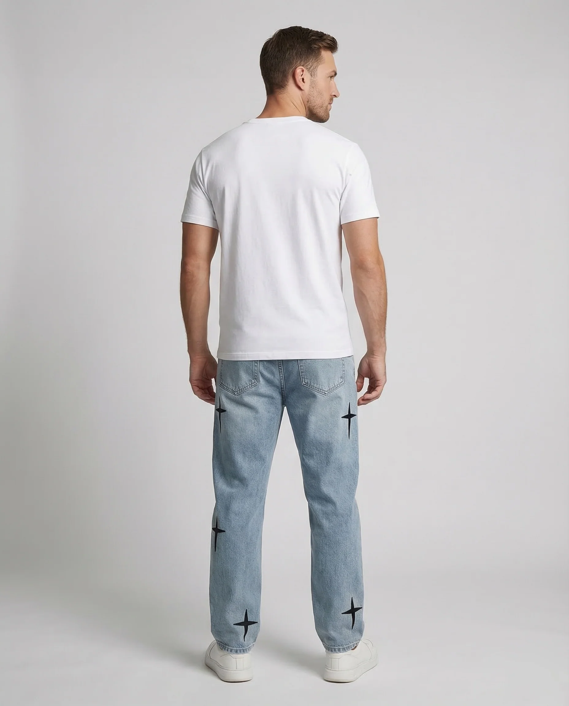 Unisex Baggy Jeans Kreuz Stickerei - Image 4