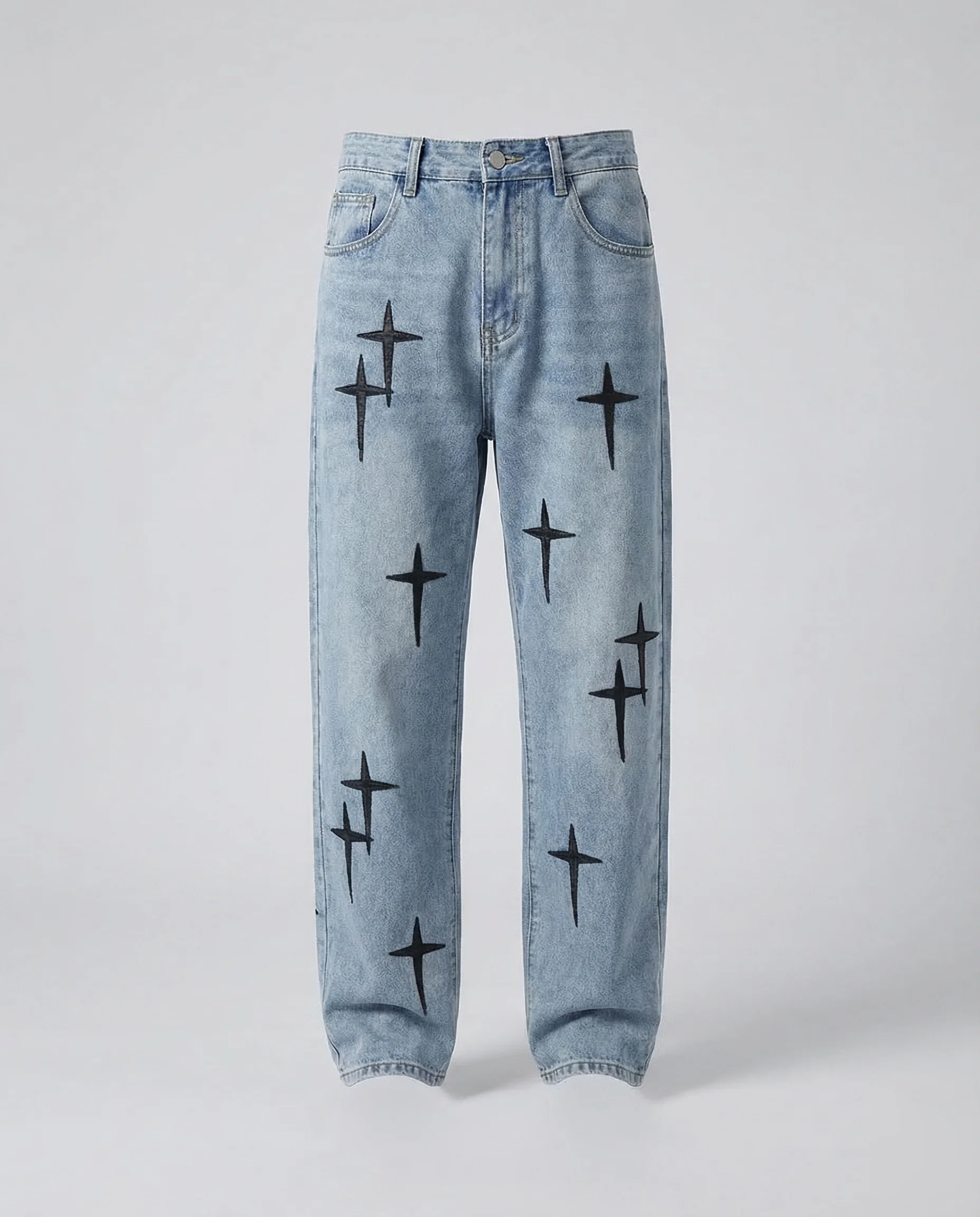 Unisex Baggy Jeans Kreuz Stickerei - Image 5