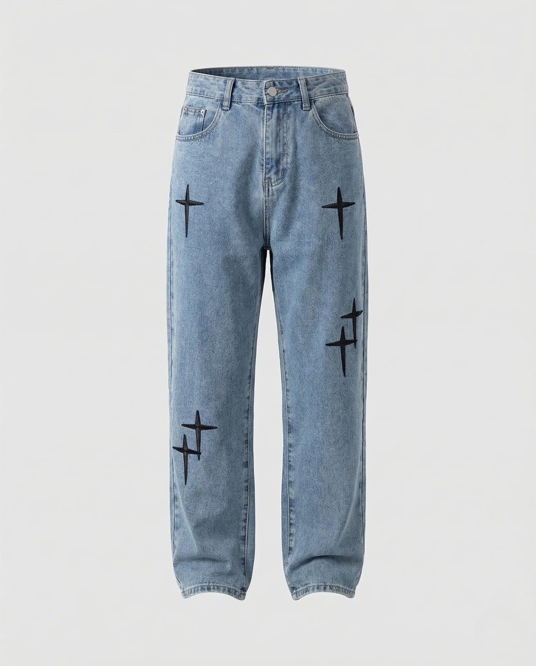 Unisex Baggy Jeans Kreuzstickerei Tiefer Schritt - Image 4