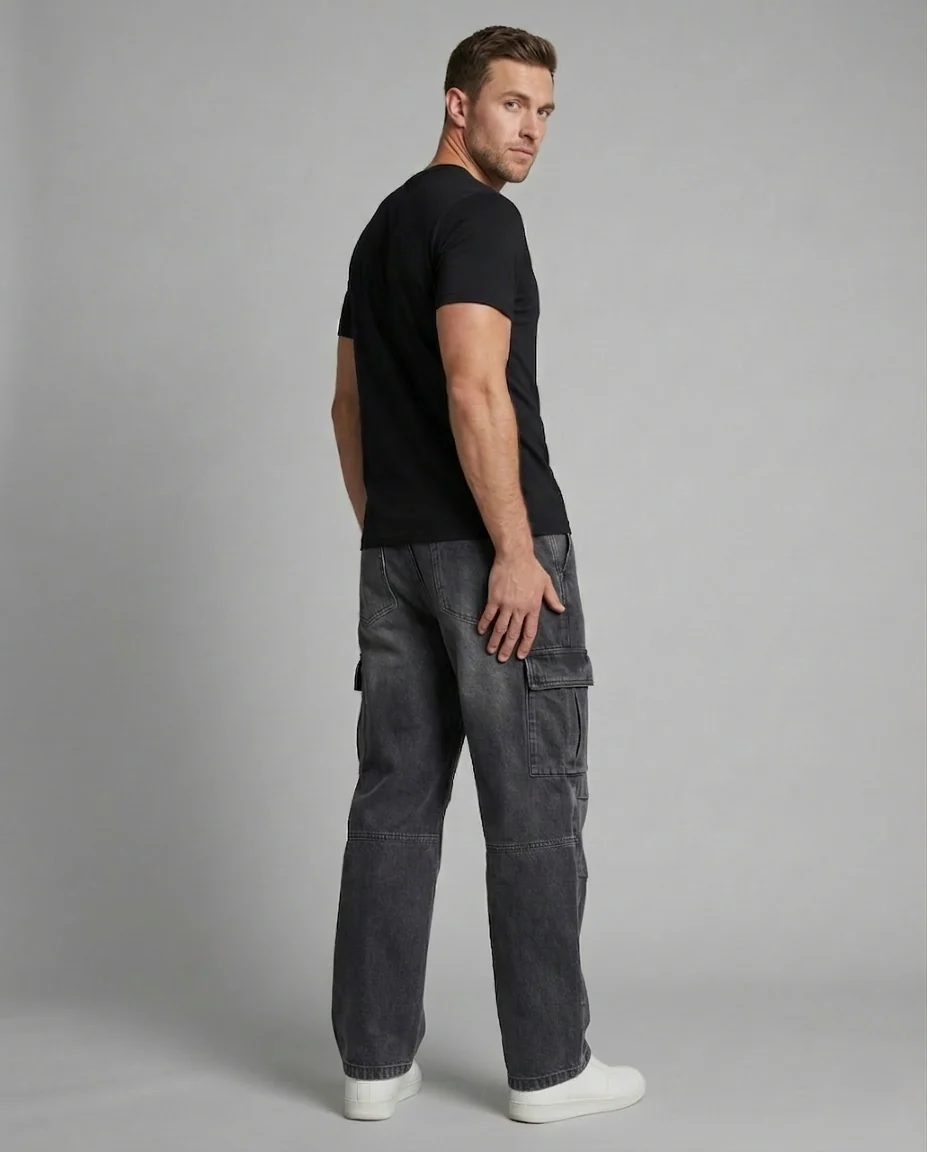 Unisex Jeans Cargohose Weit - Image 5