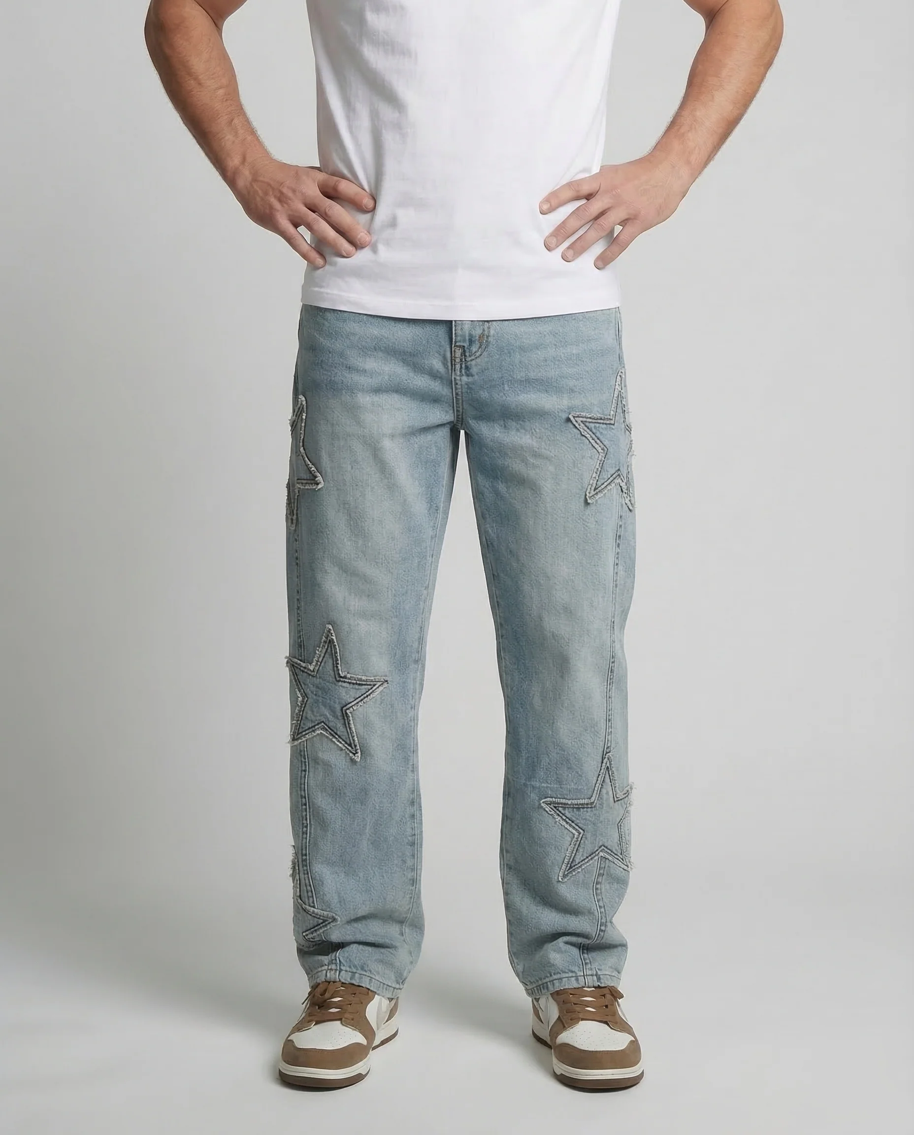 Unisex Jeans Weit Stern Applikation - Image 2