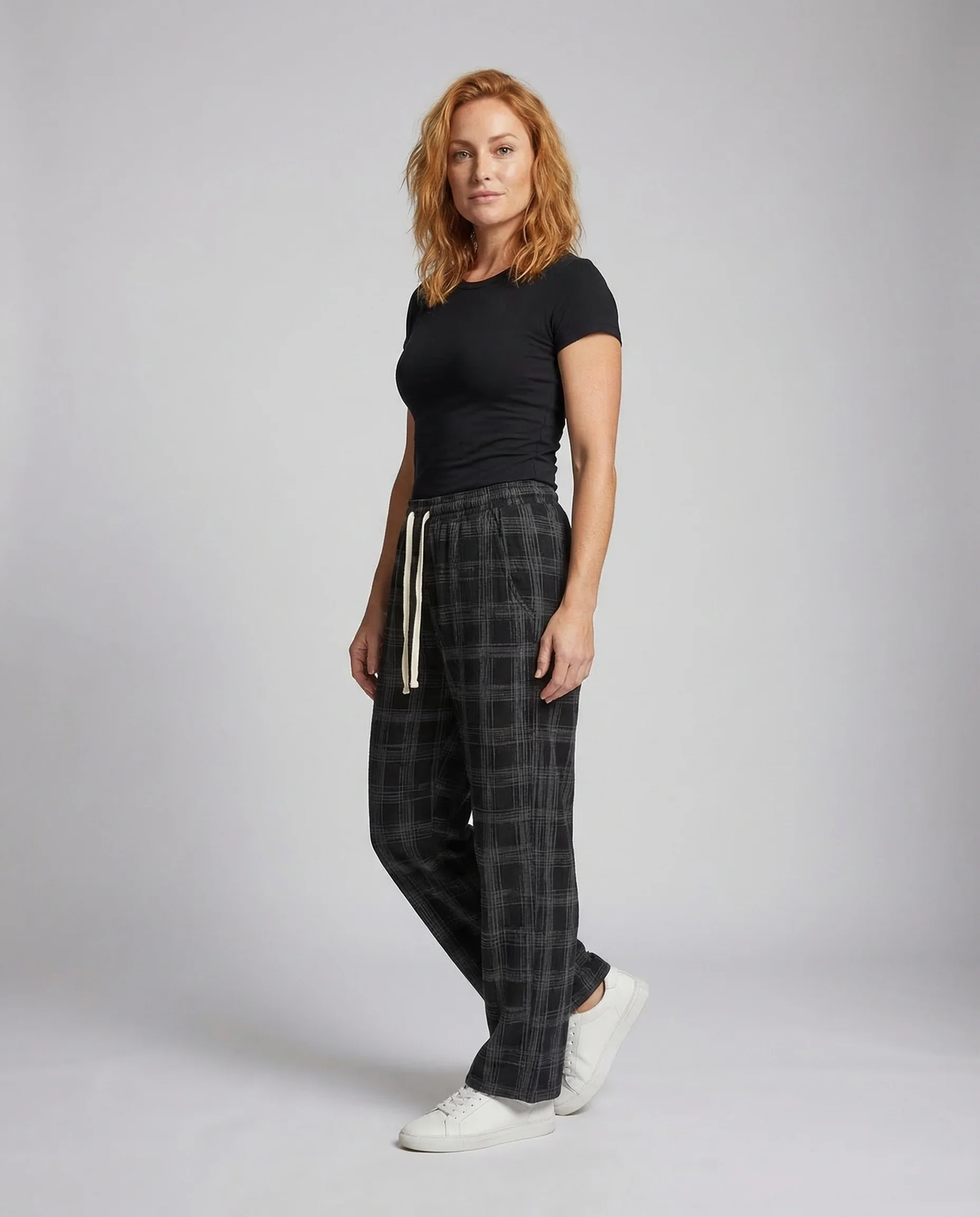 Unisex Freizeithose Kariert Oversize Tunnelzug
