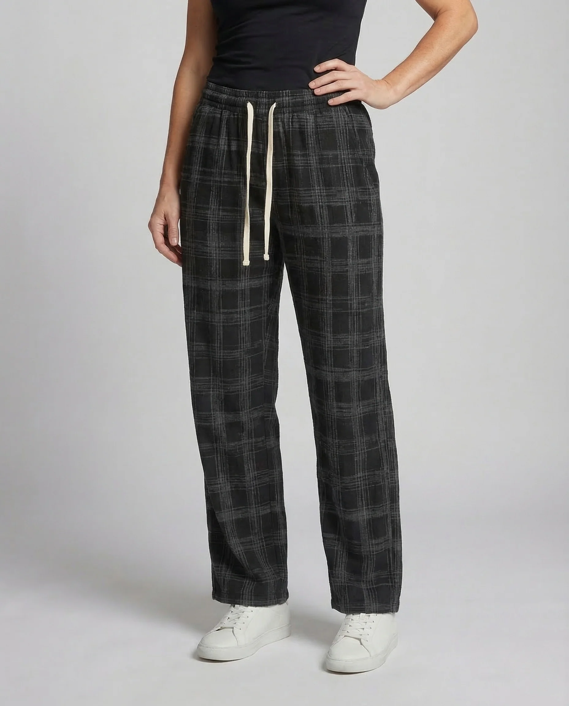 Unisex Freizeithose Kariert Oversize Tunnelzug - Image 2
