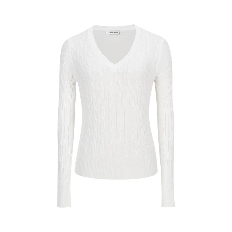 V-Ausschnitt Strickpullover Langarm Zopfmuster Damen Basic - Image 6