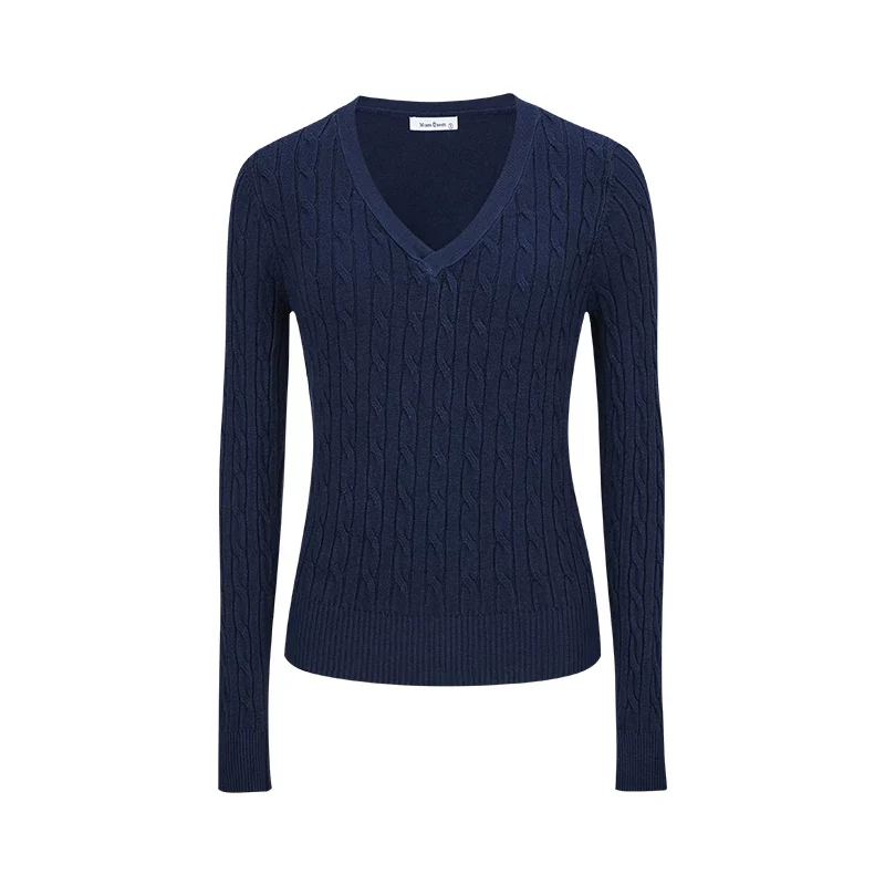 V-Ausschnitt Strickpullover Langarm Zopfmuster Damen Basic - Image 8