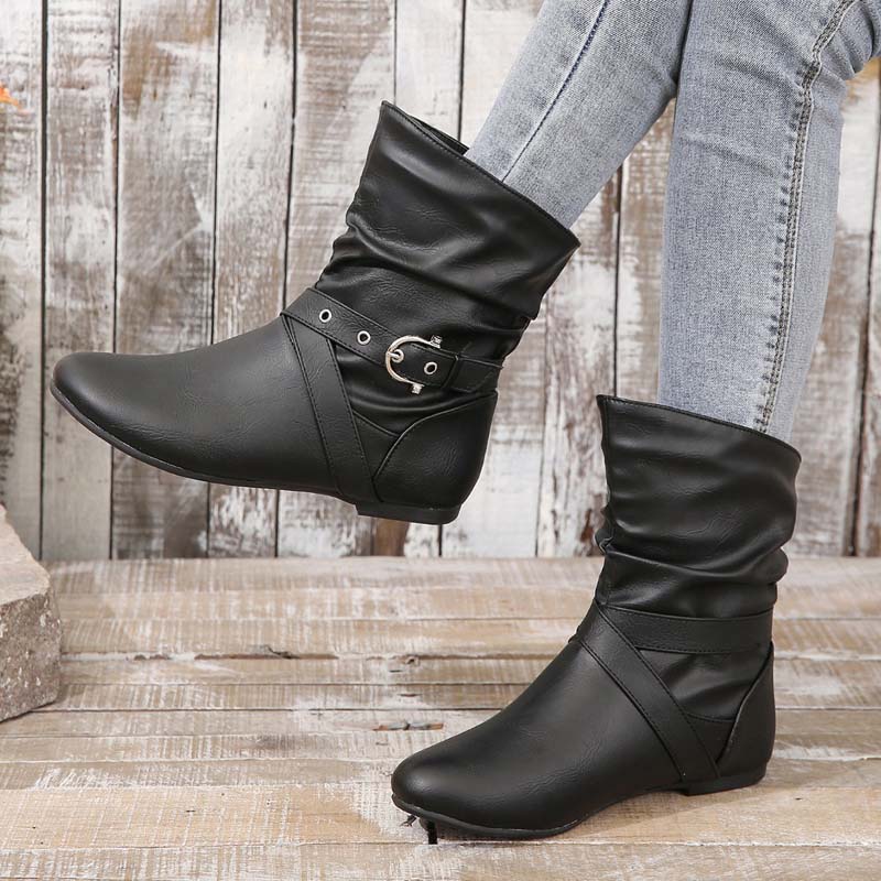 Vintage Flache Stiefel Heidi Mode