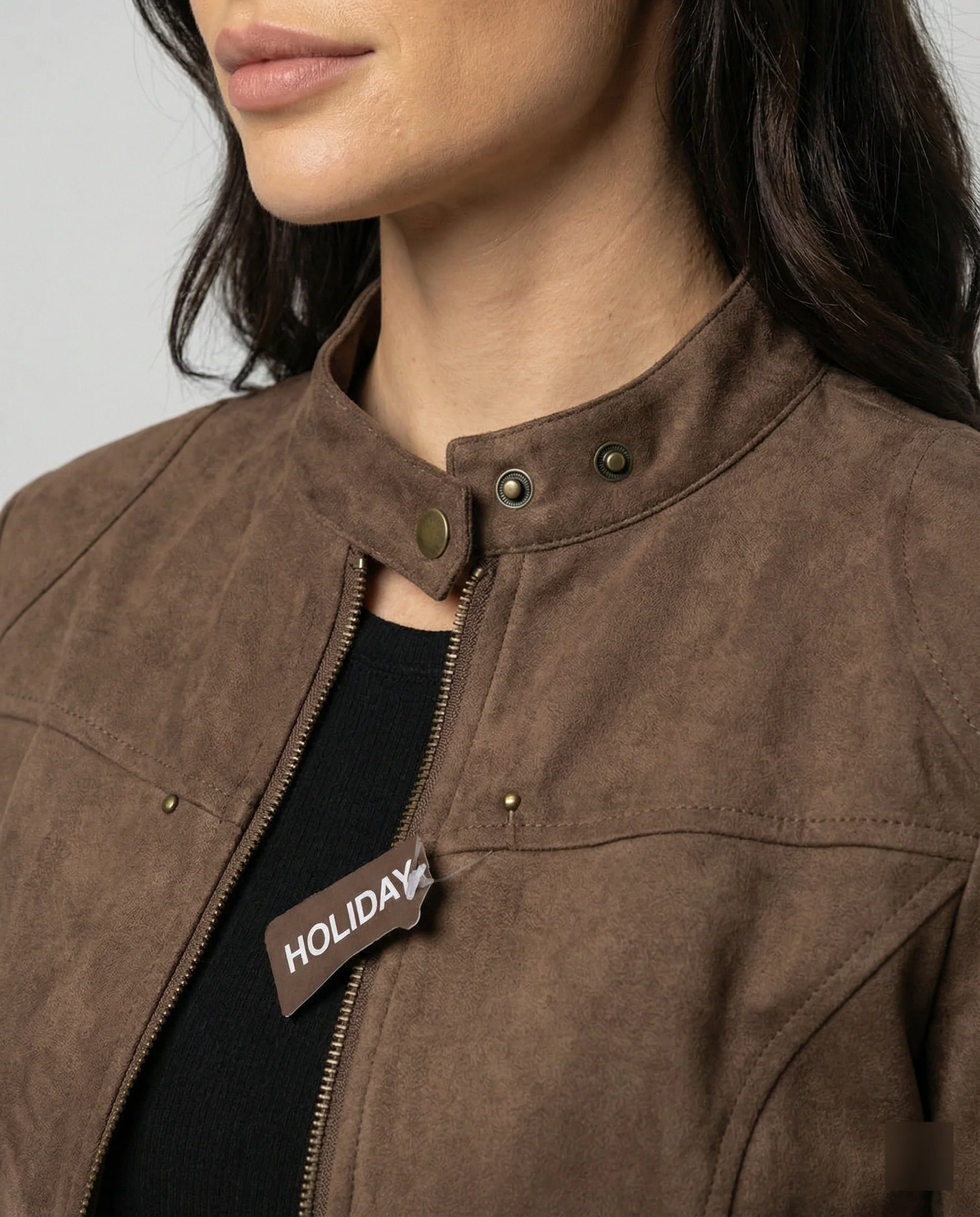 Vintage-Motorradjacke für Damen in Braun – Retro-Look - Image 2
