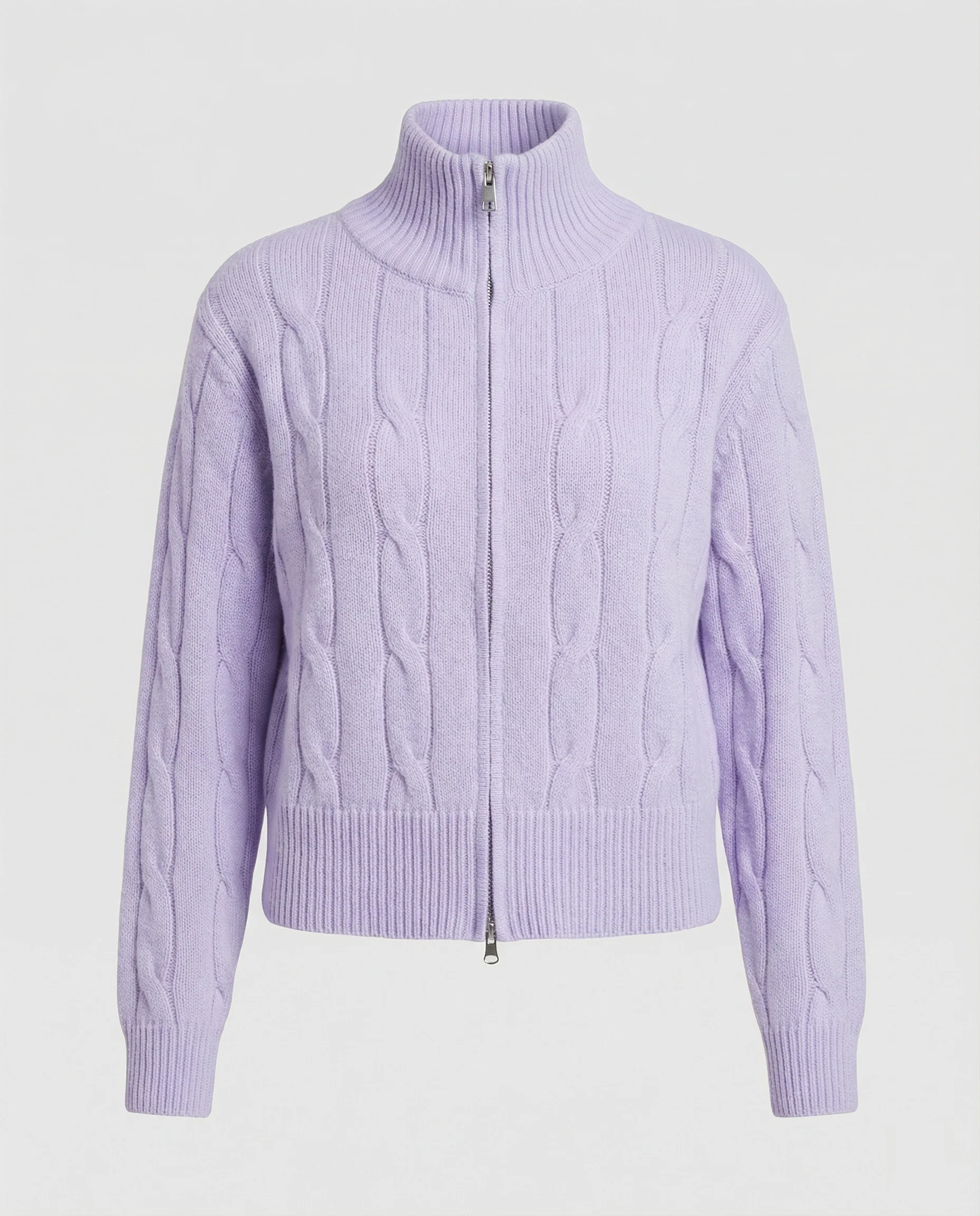 Warme Damen Strickjacke mit Zopfmuster Reißverschluss und halbem Rollkragen - Image 3