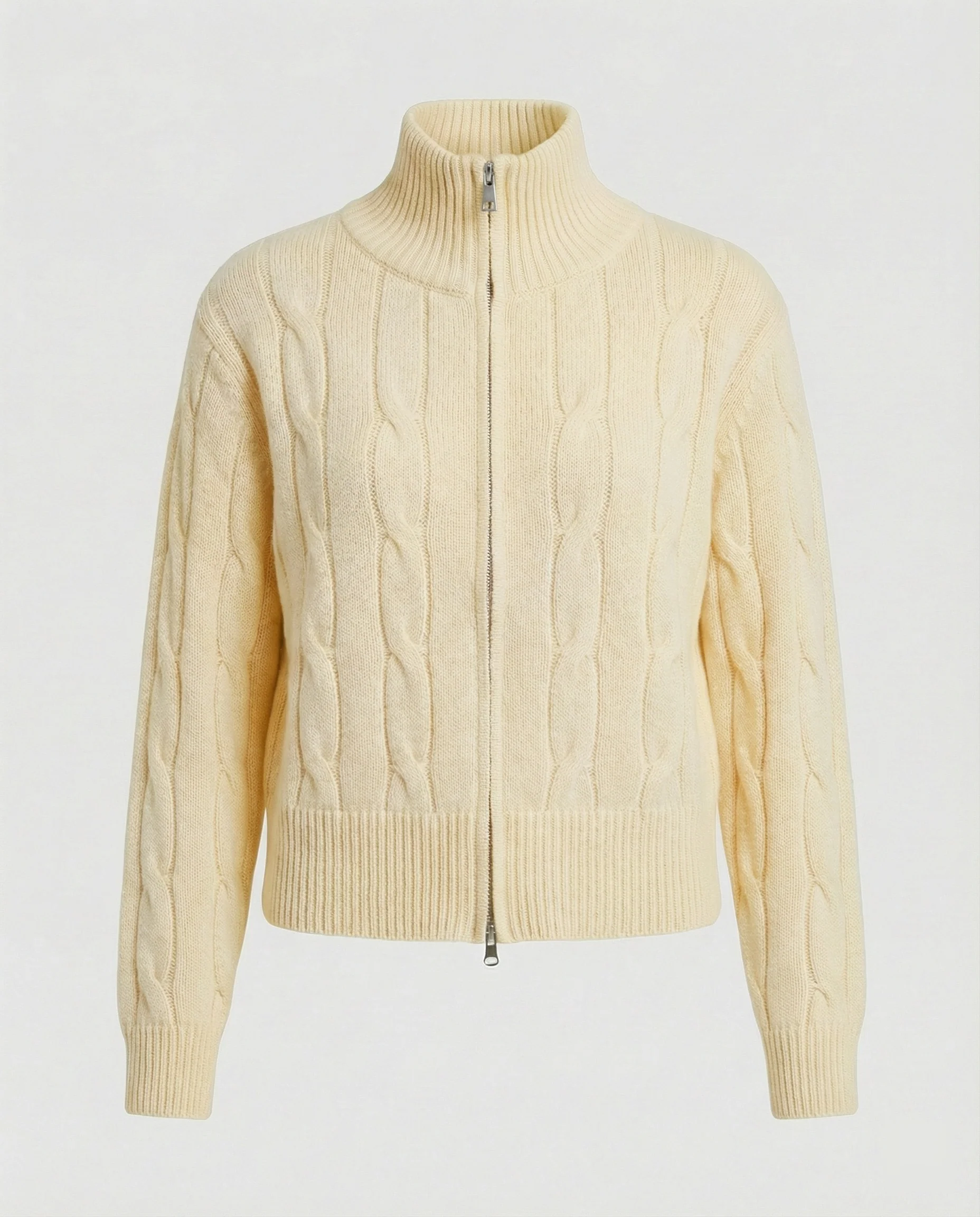 Warme Damen Strickjacke mit Zopfmuster Reißverschluss und halbem Rollkragen - Image 4