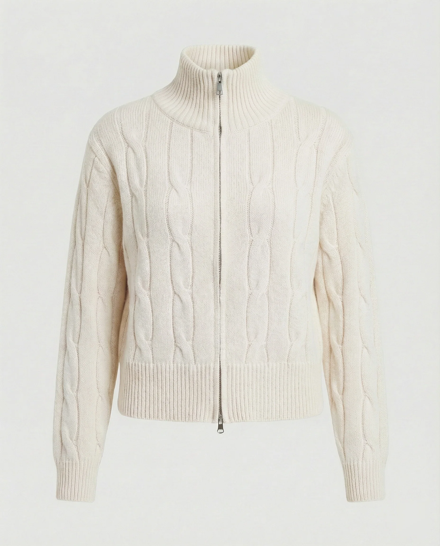 Warme Damen Strickjacke mit Zopfmuster Reißverschluss und halbem Rollkragen - Image 6
