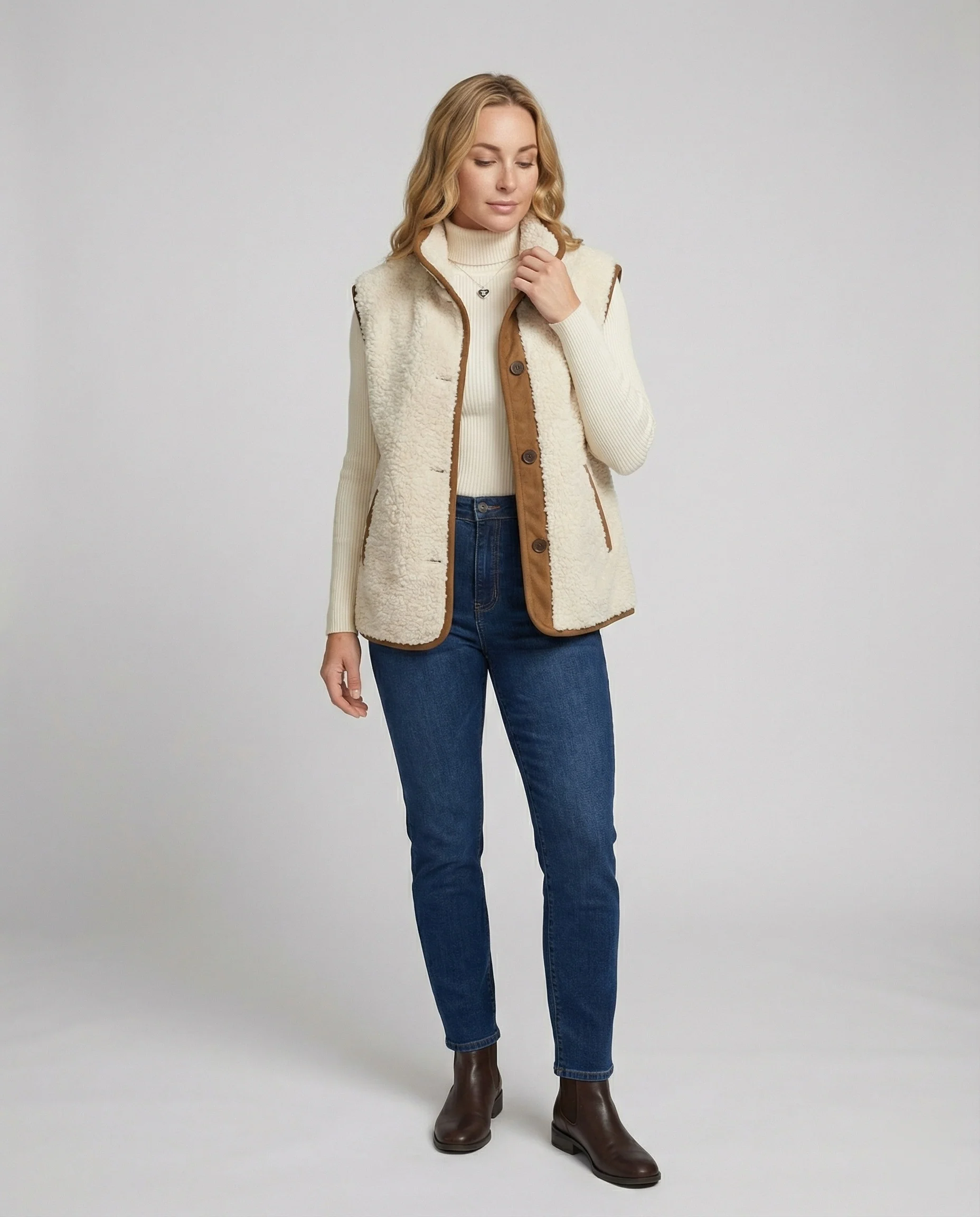 Warmer Damen Strickpullover mit weichem Fleecefutter und Stehkragen - Image 3