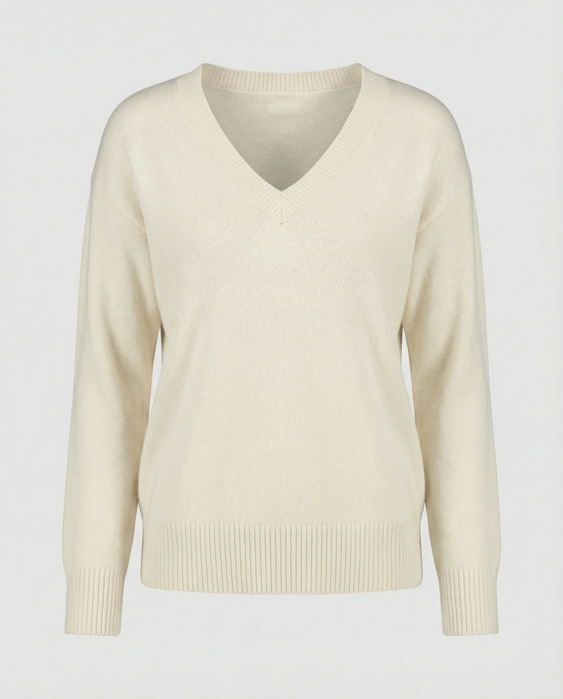 Weicher Oversize V-Ausschnitt Strickpullover für Damen in Creme-Weiß - Image 5