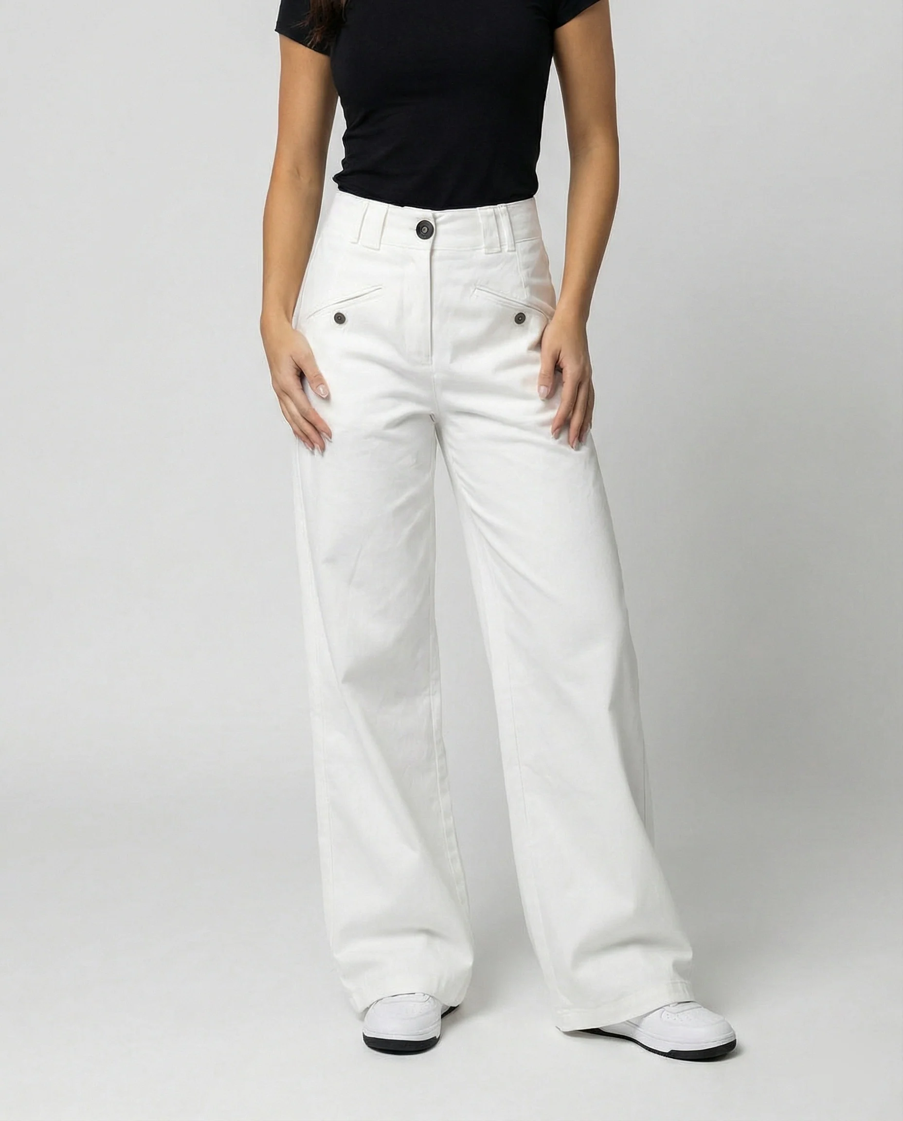 Weiße Damen Weite Hose High Waist Locker Autumn Style
