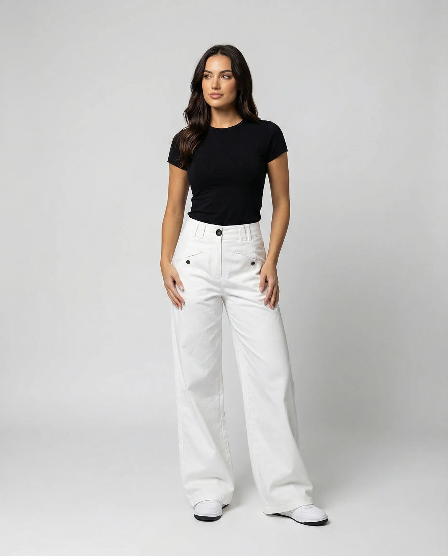Weiße Damen Weite Hose High Waist Locker Autumn Style - Image 3