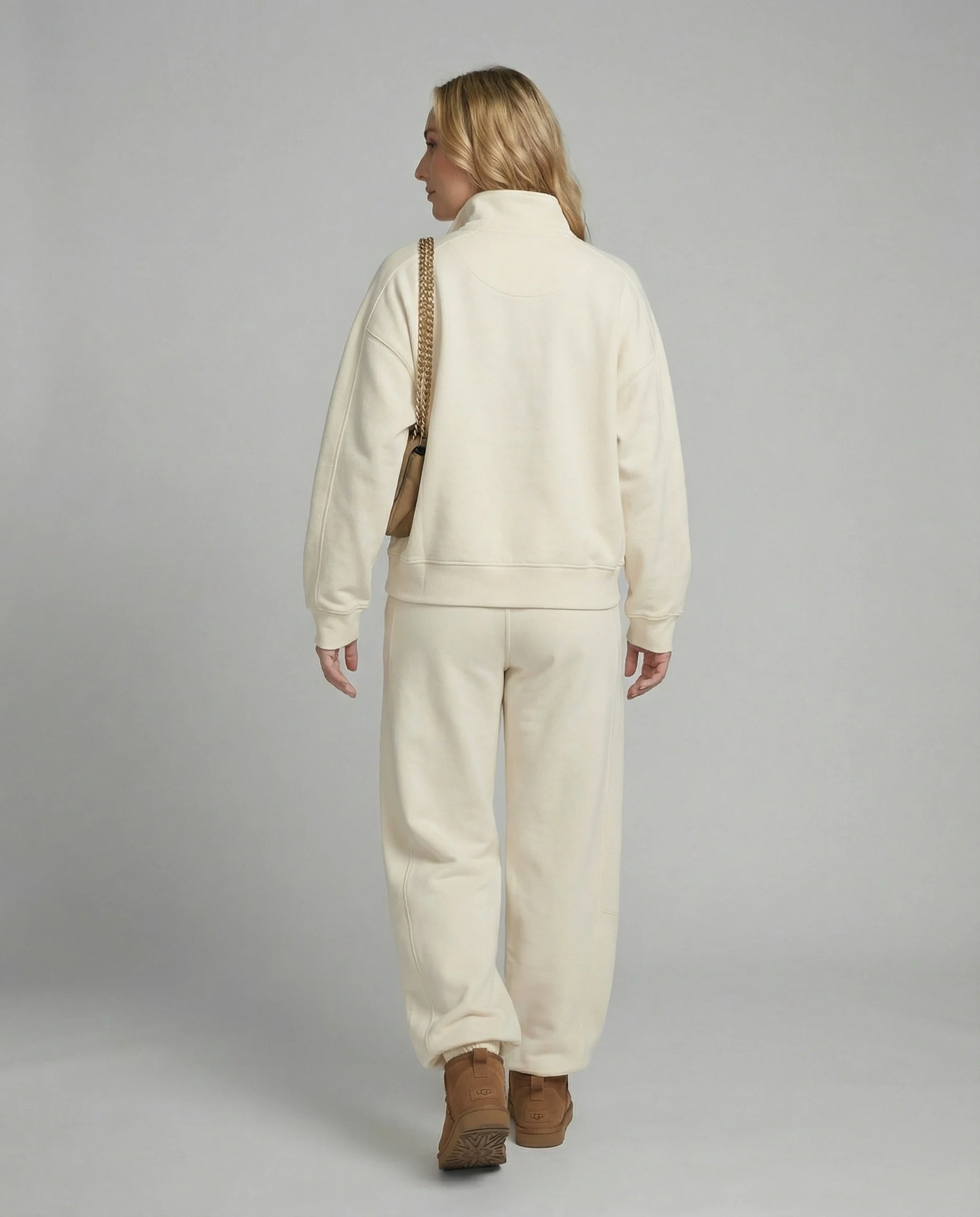 Weit geschnittenes Fleece-Freizeitset mit halbem Reißverschluss, Stehkragen und Jogginghose Heidi Mode - Image 2