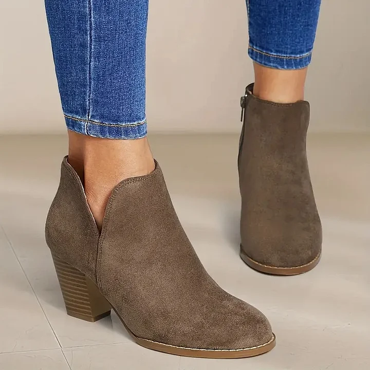 Stiefel mit Absatz | Wildleder | Blockabsatz | Stiefeletten | Damenstiefel Heidi Mode