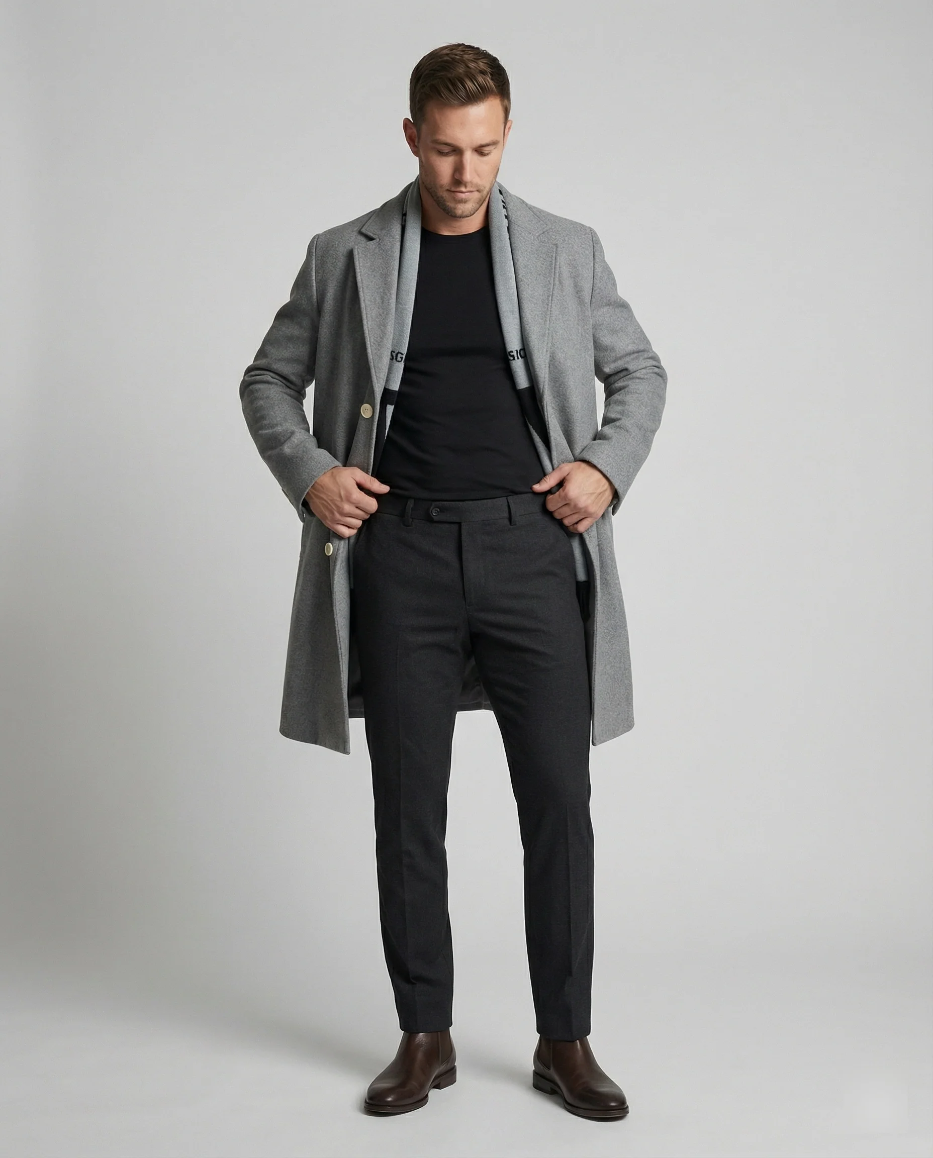 Trechcoat für Herren Herbst Winter Grau Schwarz - Image 3