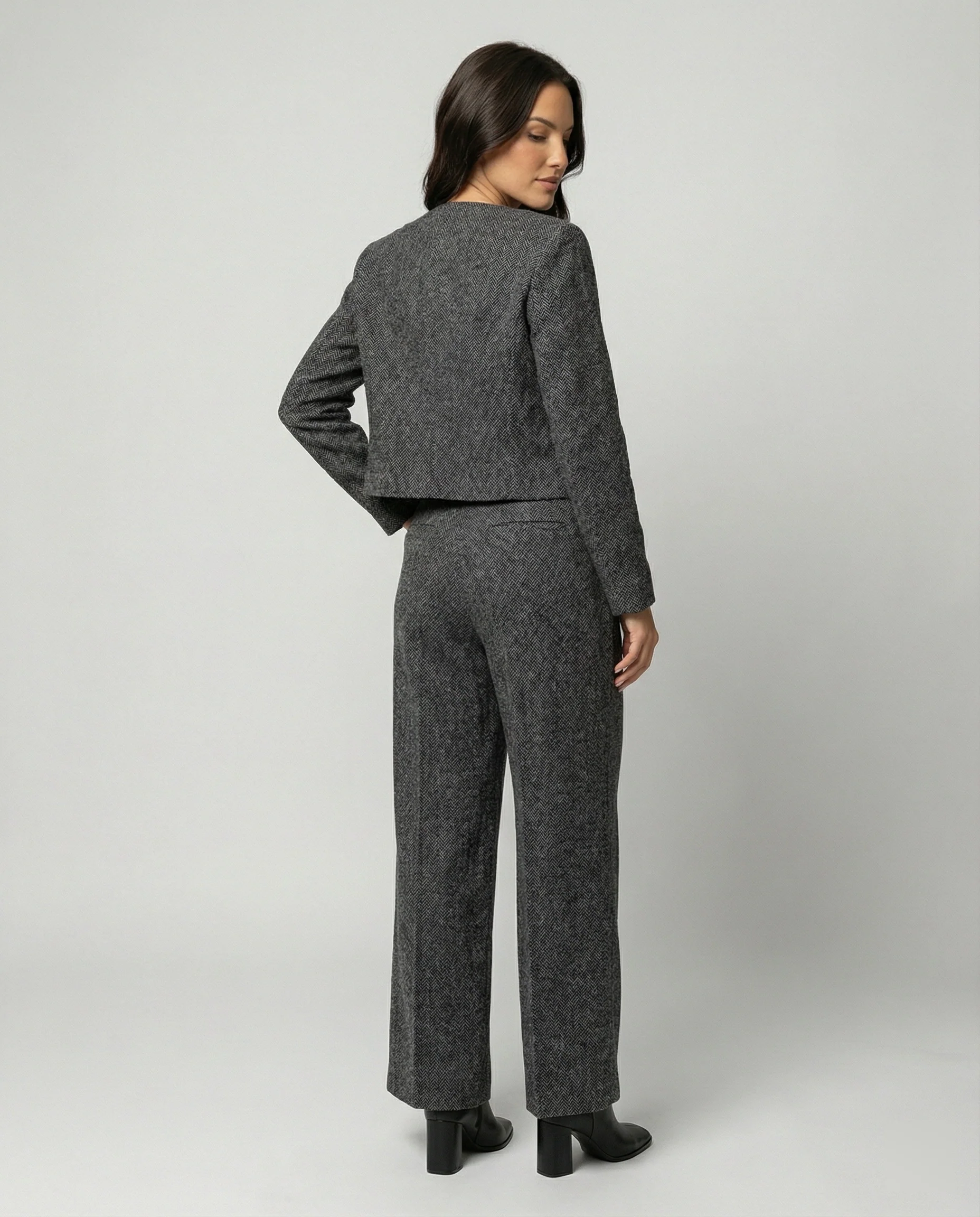 Zweiteiliges Damen Herbst-Set Casual Sportlicher Koreanischer Stil Grau Schwarz - Image 3